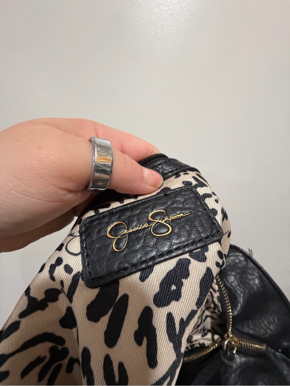 Jessica Simpson Black Faux Leather Moto Satchel Shoulder Bag Gold Hardware - Picture 10 of 10